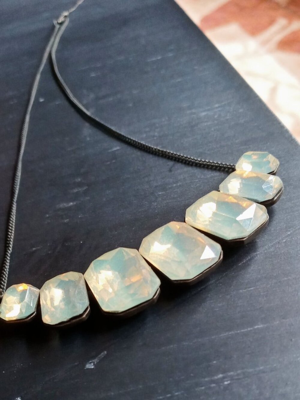 Vintage Sweet Lola White Glowing Seafoam Gemstone Bronze Chain Necklace